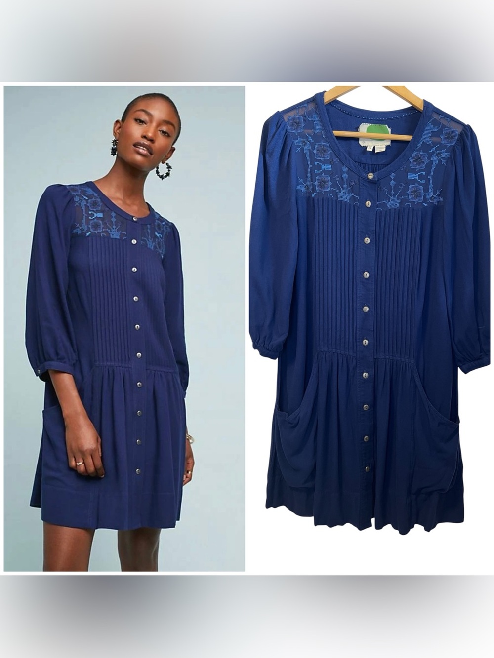 Anthropologie Dubois Blue Embroidered Tunic Top Dress